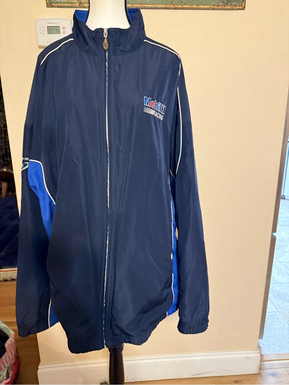 Vintage Mobil 1 Racing Jacket Mens XXL Gear For Sports Windbreaker Blue NASCAR